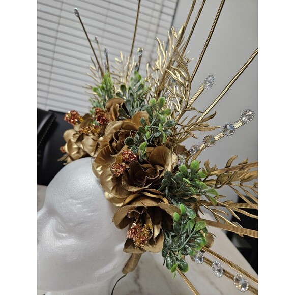 Golden Flowers Halo Crown, Floral Headpiece, Handmade, NEW - Picture 6 of 13